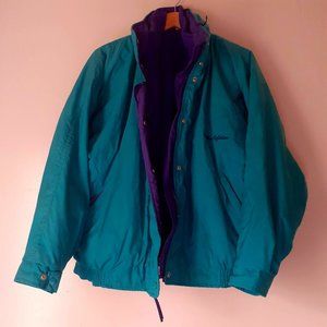 Torquoise Blue/Purple Winter Windbreaker jacket  removable Fleece Liner, hood M